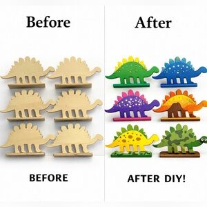 Set of 6 Wooden Dinosaur DIY Craft Paint Kits Kids Party Activity